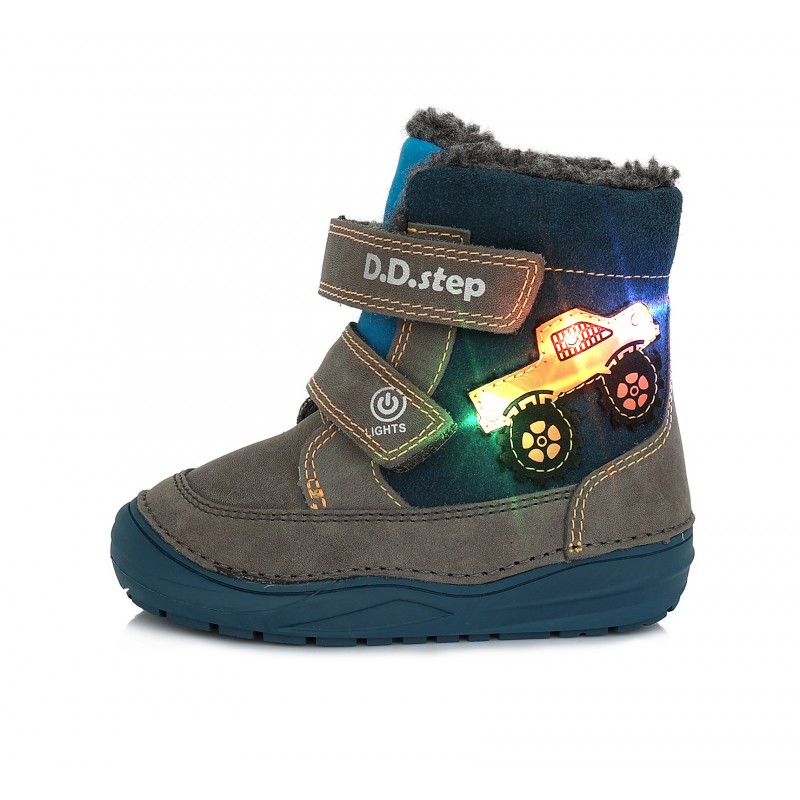 D.D. step chlapčenská detská celokožená zimná blikajúca obuv W071-32B BROWN